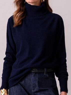 Celtic & Co Supersoft Slouch Turtleneck Sweater Navy Blue 100% Wool UK Medium